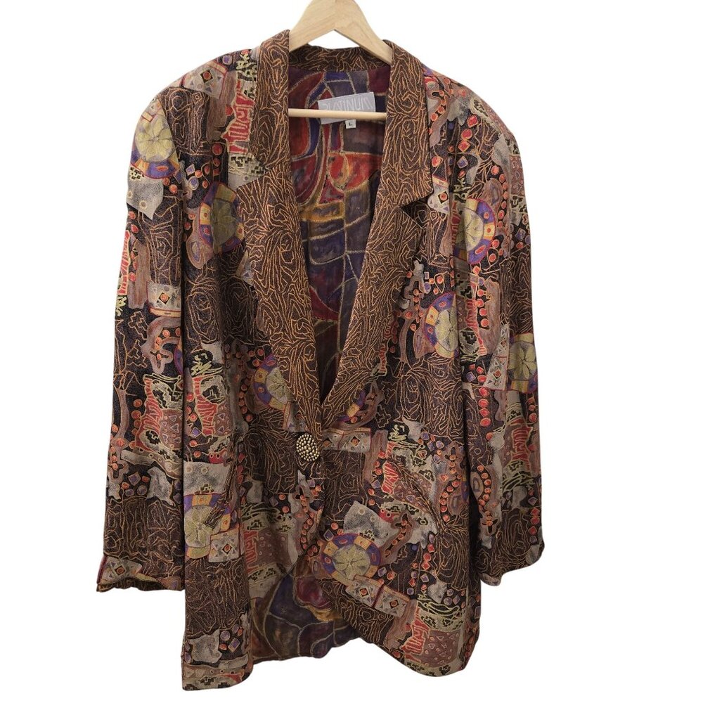 Vtg Platinum Dorothy Schoelen Blazer Large Colorful Art to Wear Lagenlook Unique